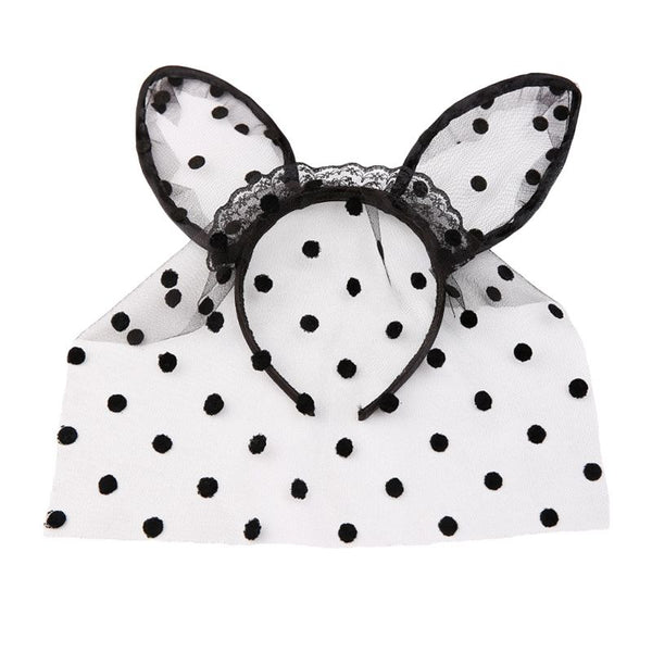 Female New Arrival Fashion Sexy Style Lace  Dots Printed Cat Ears Festival Party Headband With Veil