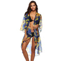 Lady Sunflowers Printed See Through Irregular Sexy Loose Bikini Swimsuit Cover Ups