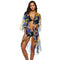 Lady Sunflowers Printed See Through Irregular Sexy Loose Bikini Swimsuit Cover Ups