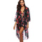 Lady Sexy Red Flowers Printed Sun-protection Irregular See Through Bikini Beach Cover Ups