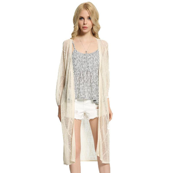 Woman Fashion Style Hollowed Out Thin See Through Loose Casual Sun-protection Long Style Cardigan