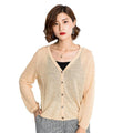 Woman Solid Color Simple Trendy Style V-Neck Hollowed Out Thin Sun-protection Cardigan