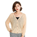 Woman Solid Color Simple Trendy Style V-Neck Hollowed Out Thin Sun-protection Cardigan