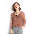 Female New Fashion V-Neck Hollowed Out Batwing Sleeves Thin Sun-protection Single Breasted Knitwear