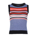 Lady New Trendy Colorful Stripes Style Sleeveless O-Neck Cotton Knitted Tank Tops