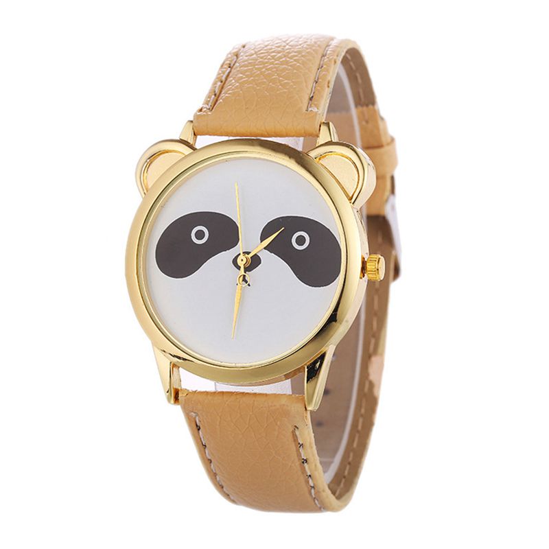 Hot Sale Fashion Cute Panda Round Ears Shape Gold Quartz Wrist Watch