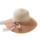 Women Fashion Bowknot Blocking Color Wide Brim Outdoor Vacation Sun-Protection  Round Beach Hats