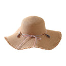Female Fashion Lace Up Wide Brim Beach Sun-Protection Round Straw Sun Hats