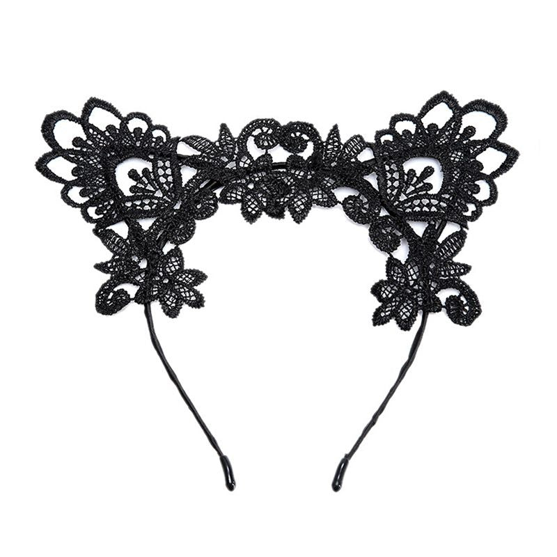 Fashion Style Black White Lace Floral Pattern Dance Party Sexy Cat Ears Headbands