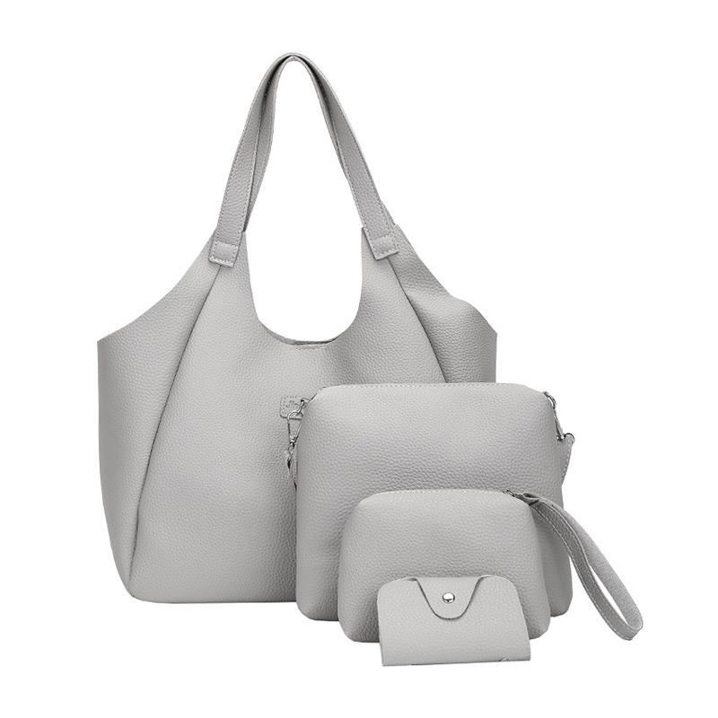 4pcs/set Modern Trendy Litchi Grain Leather Card Bag Clutch Handbag Shoulder Handle Bags Set