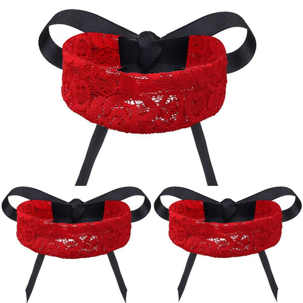 3Pcs Set Red Lace Bracelets And Masquerade Party Accessories Sexy Blindfolds