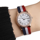 Simple Personality Roma Sale Rhinestone Round Dial Nylon Band Buckle College Style Quartz Watch