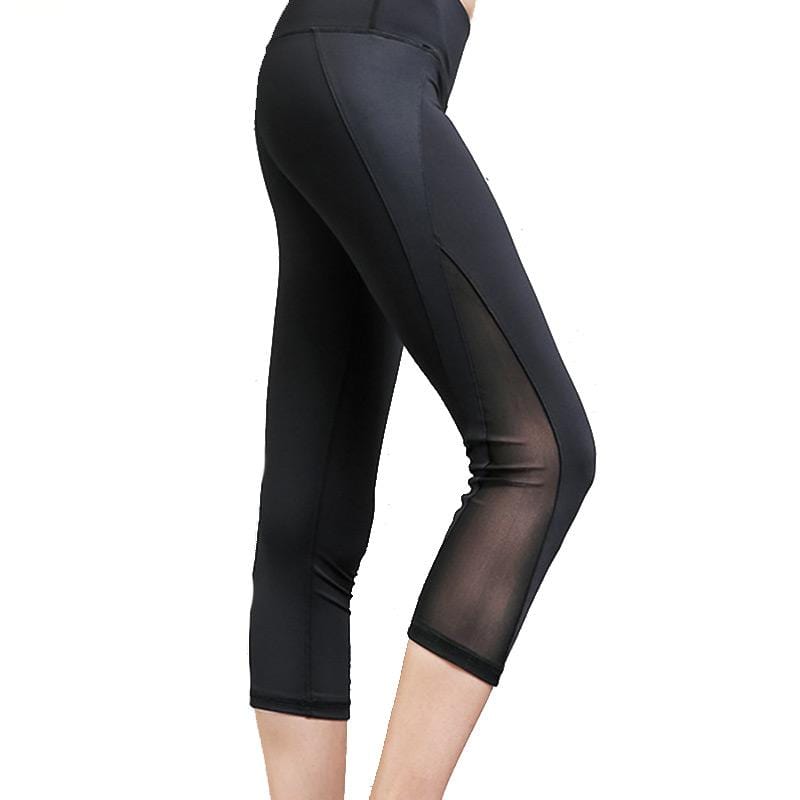 Sexy Slim Net Yarn Splicing Cropped Trousers Design Butt Lift Yoga Track Training Pants