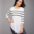 New Arrived Maternity Cotton White Stripes Ruffle Patchwork Three-quarter Sleeve Pretty Breastfeeding Tee