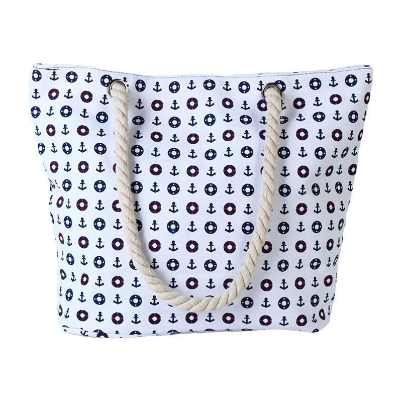 Fashion Casual Little Boat Anchors Life Rings Pattern Hemp Rope Single-shoulder Bags For Beach Holiday