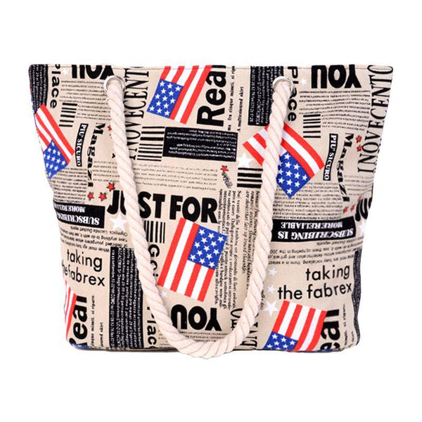 Casual "Just For You" Flags Printed Hemp Rope Handle Large Capacity Canvas Tote Bags
