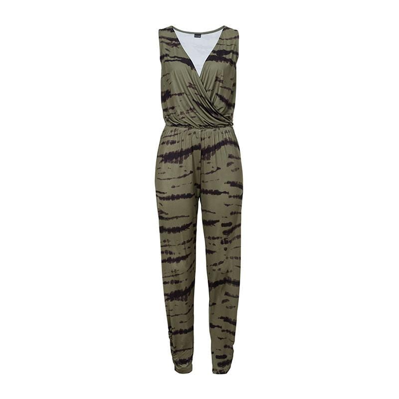 Women Unique Print Crossing V Neck Summer Beach Leisure Jumpsuits