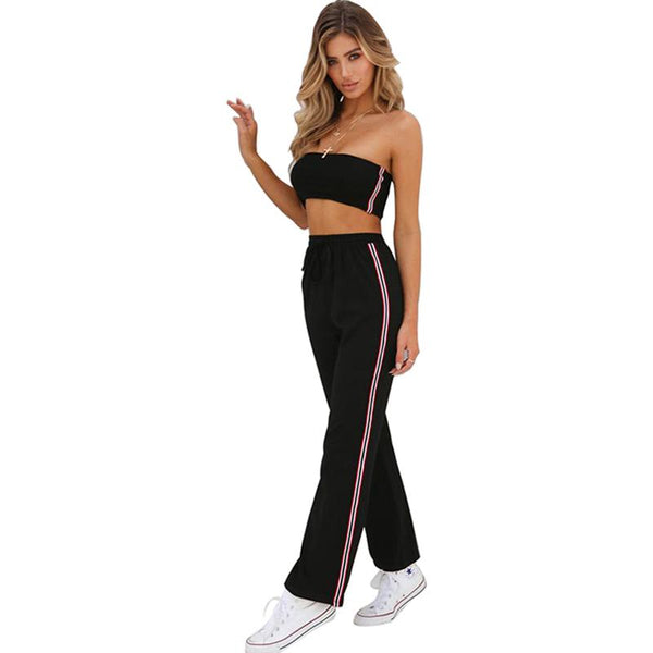 Modern Women Fashion Sexy Tube Top Elastic Waist Pants Sportswear Set