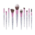 10pcs Set Women Cosmetic Tools Plastic Handle Shiny Sequin Decoration Nylon Eyeshadow Brushes