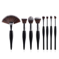 Classic Black Color Wooden Handle Fan Fire Shape Nylon 8pcs/set Makeup Brushes