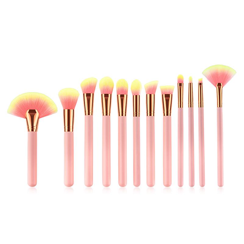 Beautiful Lady Cosmetic Tools 12pcs Set Fan Shape Nylon Foundation Brushes