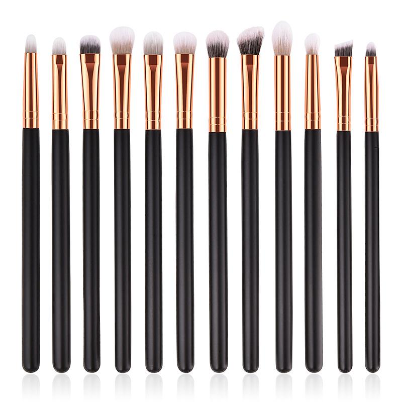 12pcs Straight High Quality Wooden Handle Multicolor Nylon Face Eye Cosmetic Brushes Set