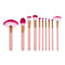 High Quality Pink Wooden Handle Fashion Fan Shape Nylon 10 pcs Cosmetic Brushes Set