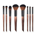 8pcs Set Brown Color Wooden Handle Loose Powder Eye Shadow Cosmetic Brushes