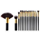 Women 15pcs Golden Silver Color Multicolor Nylon Hair Cosmetic Brushes Set