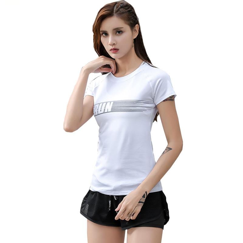 Simple Fashion Round Neck Short Sleeves Letters Printing Quick Dry Fitness Yoga Sport Top For Wholesale