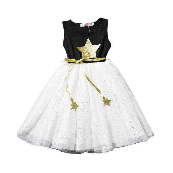 Kids Trendy Cute Sleeveless Five-pointed Stars Multilayer Gauze Princess Dress
