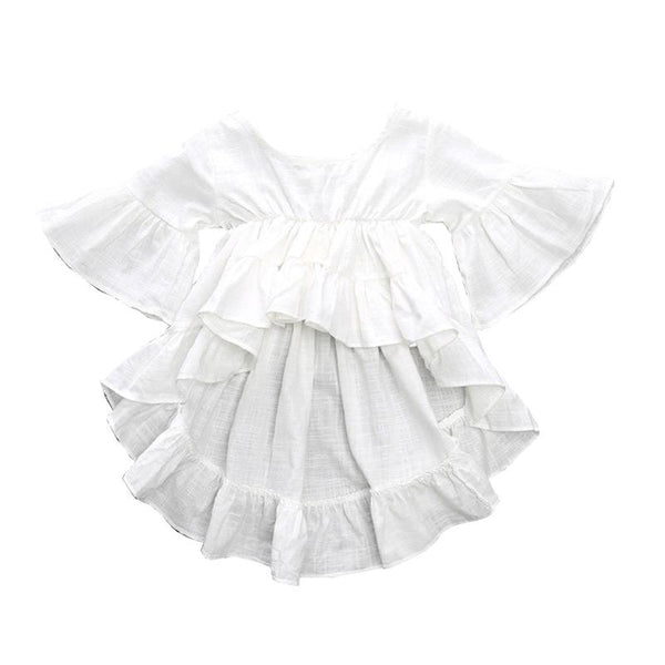 Kids New Arrival Loose Flare Half Sleeves O-neck Solid Color Princess Dress