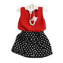 Child New Arrival Sleeveless Solid Color Tank Tops And White Dots Skirt 2Pcs Set