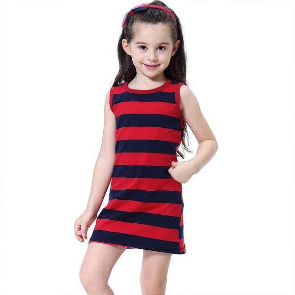Kids New Arrival Cute Sleeveless Wrap Stripes Style Classical Princess Dress