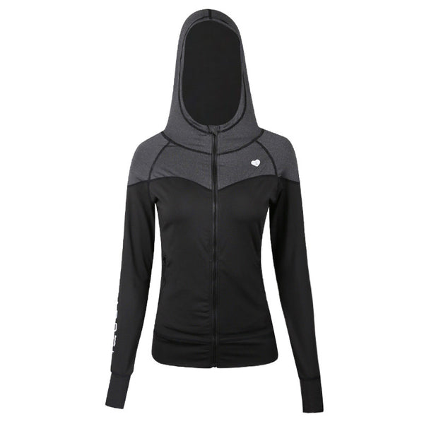 Fashion Plus Size Loose Hat Zipper Stitching Color Fitness Outdoor Running Sport Jacket Top