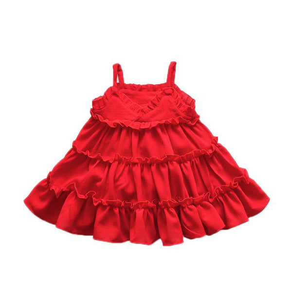 Kids New Arrival Solid Color Trendy Lovely Sleeveless Straps Cake Dress