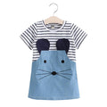 Children Hot Sale Cartoon Little Mouse Stripes Short Sleeves Lovely  Princess Dress