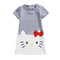 Children Hot Sale Flower Cartoon Cat O-Neck Short Sleeves Lovely  Princess Dress