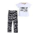 Children Hot Sale O-Neck Short Sleeves Letters Printed Tees And Pants With Geometry 2Pcs Set