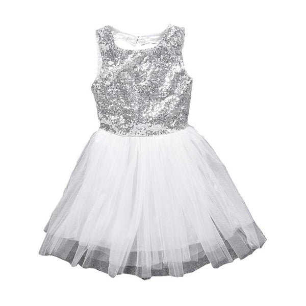 Children Hot Sale Cute Backless Sleeveless Sequin Gauze Princess Dress