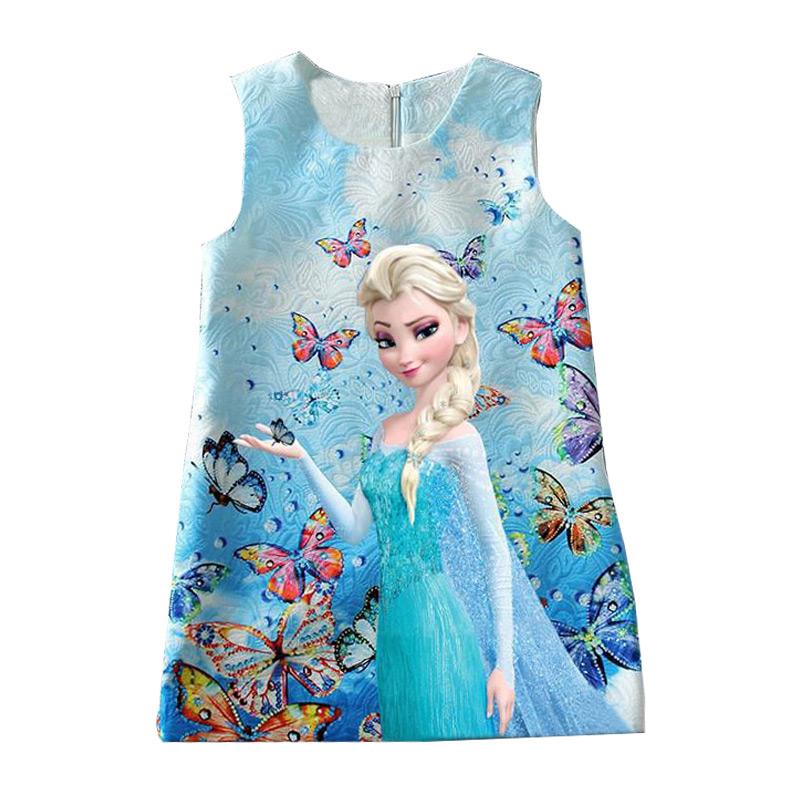 Children New Arrival Lovely Cartoon Digital Printed Sleeveless Princess Dress