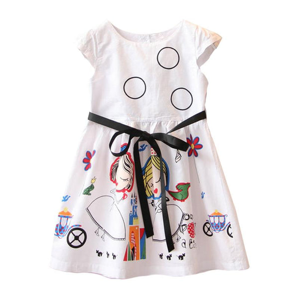 Children New Arrival Lovely Circles Digital Printed Lace Up Sleeveless Princess Dress