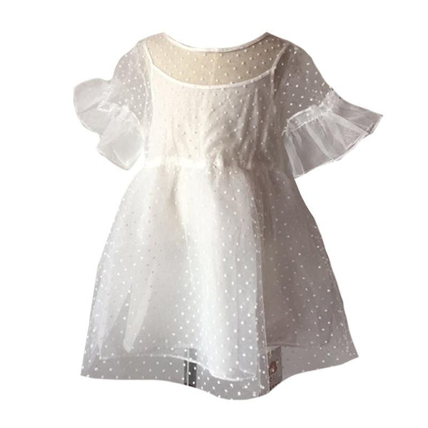 Kids High Quality Solid Color Lovely Short Sleeves Gauze Princess Tutu Dress