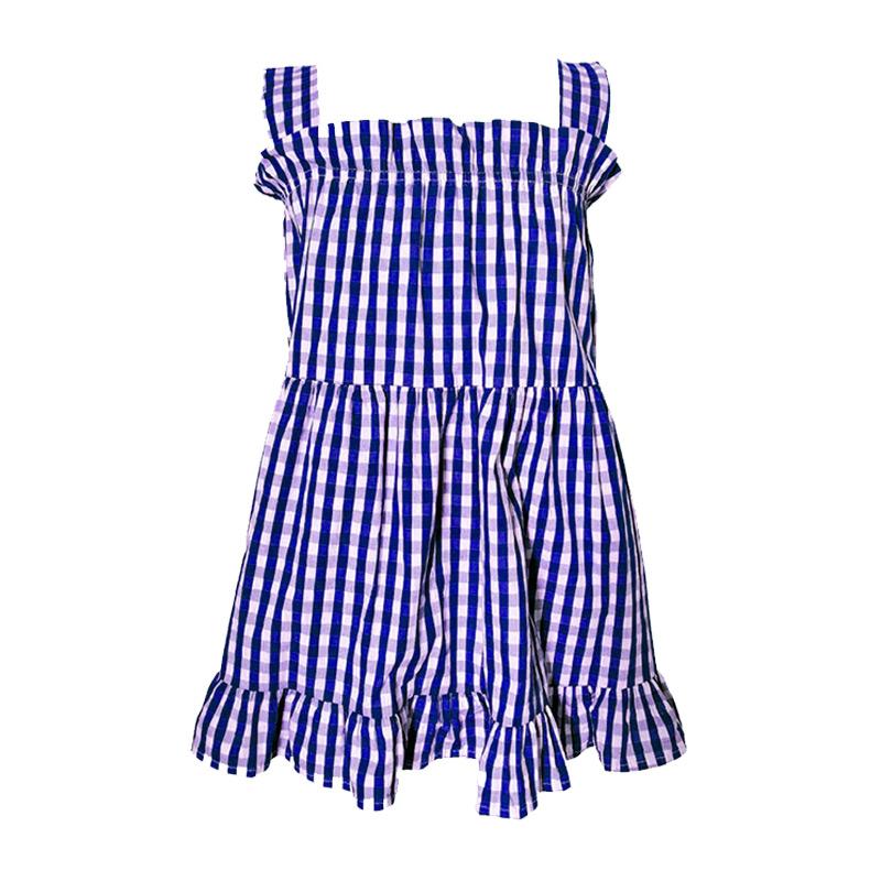 Kids Pretty Lovely Plaid Straps Backless Off Shoulder Pleated Princess Dress