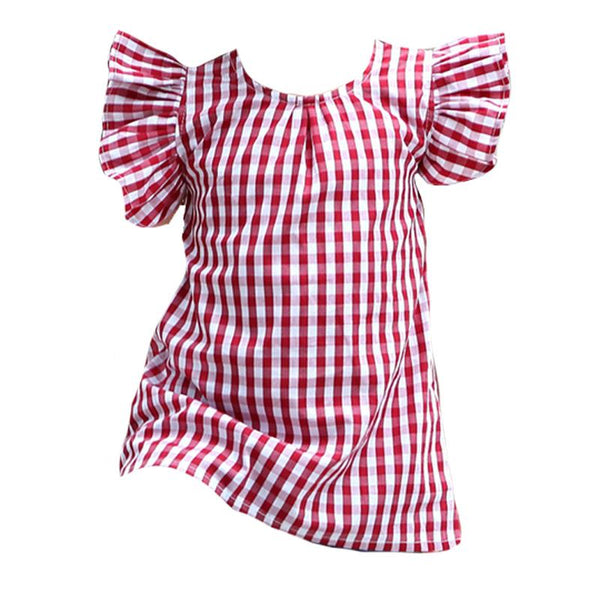 Kids New Arrival Pretty Cute Plaid Short Sleeves Cotton Princess Dress