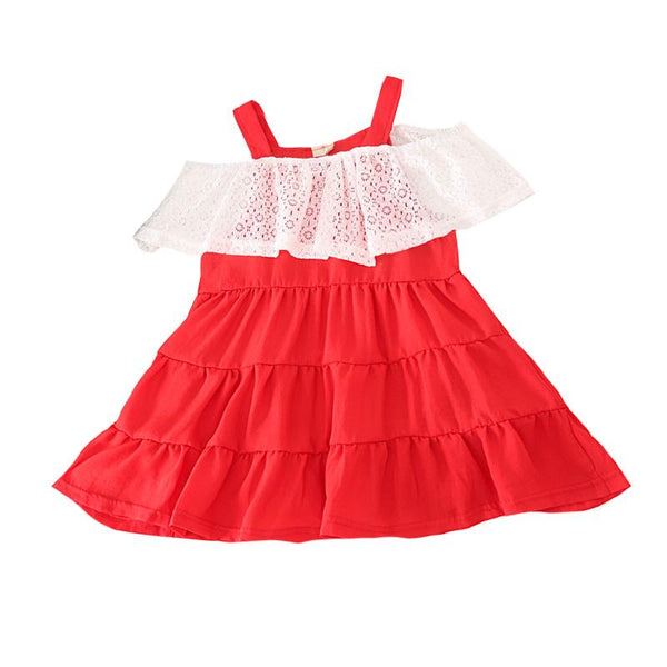 Kids Pretty Cute Sleeveless Lace Straps Off Shoulder Princess Dress