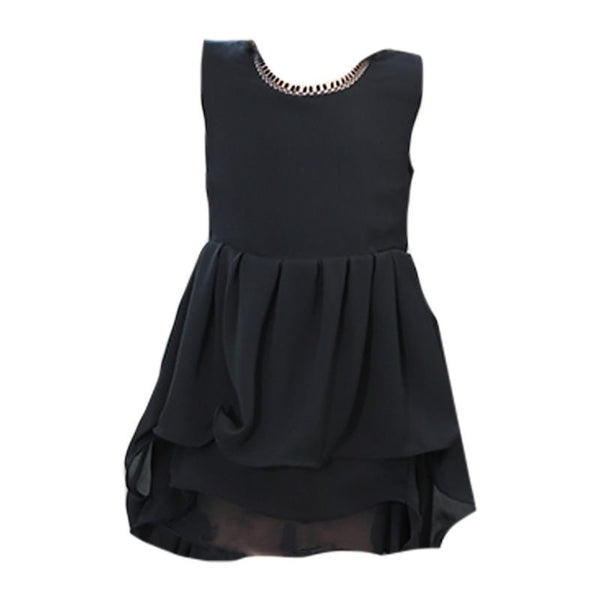 Kids Lovely O-Neck Solid Color Sleeveless Irregular Hemline Princess Dress