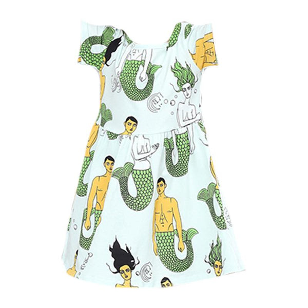 Kids New Arrival Cute O-Neck Mermaid Printed Short Sleeves Princess Dress