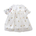Kids Beige Pretty Lovely Pineapple Embroidered Transparent Gauze Princess Dress