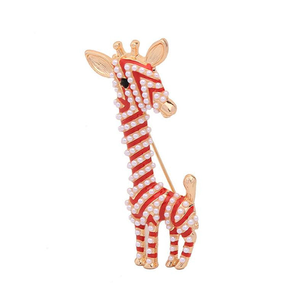 Ladies New Design Cute Fashion Red Stripes Giraffe Pattern Alloy Brooch Pins